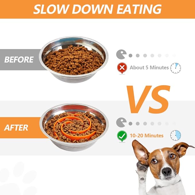 Slow Feeder Dog Bowls Insert, Animire Soft Silicone Slow Eating Dog Food Bowl for Small, Medium and Large Dogs, Compatible with Regular and Elevated Bowls