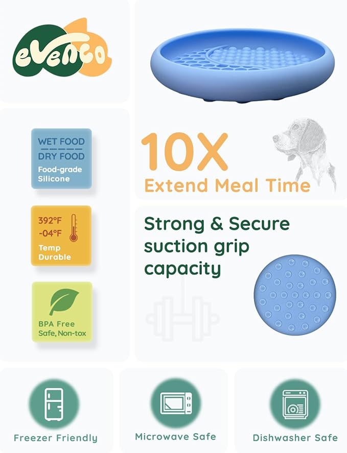 Lick Mat for Dogs, Silicone Slow Feeder Licking Mat with Non-Slip Suction Cups, Freeze-Friendly Lick Bowl for Enrichment Play, Anxiety Relief & Keeps Busy (8.0" x 1.4" Light Blue)