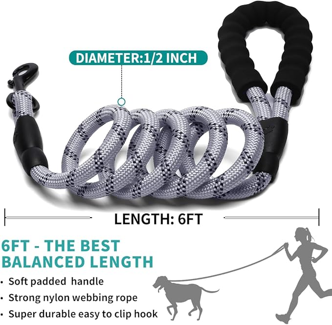 COOYOO Dog Leash 5/6 FT with Comfortable Padded Handle and Highly Reflective Threads for Small Medium and Large Dogs