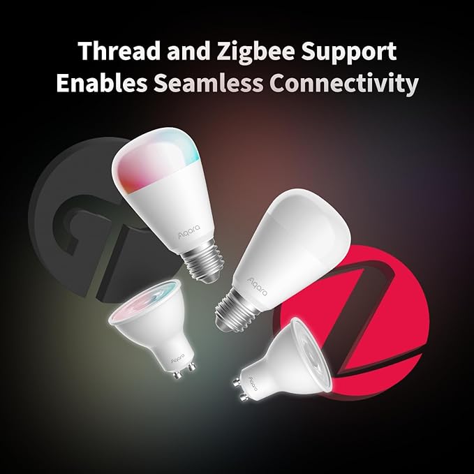 Aqara Thread/Zigbee Smart LED Light Bulb T2 E26, Tunable White (2000K-9000K), RGB Color Changing Light Bulb with 16 Million Colors, 75W Equivalent, Matter, Works with HomeKit, Alexa, Google & More