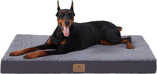 Bedfolks Orthopedic Dog Bed for Jumbo Dogs - Egg Foam Dog Crate Bed with Removable Waterproof Cover, Pet Bed Mat Suitable for Dogs and Pets Up to 120 lbs (48 x 30 x 3.5 inches, Dark Grey)