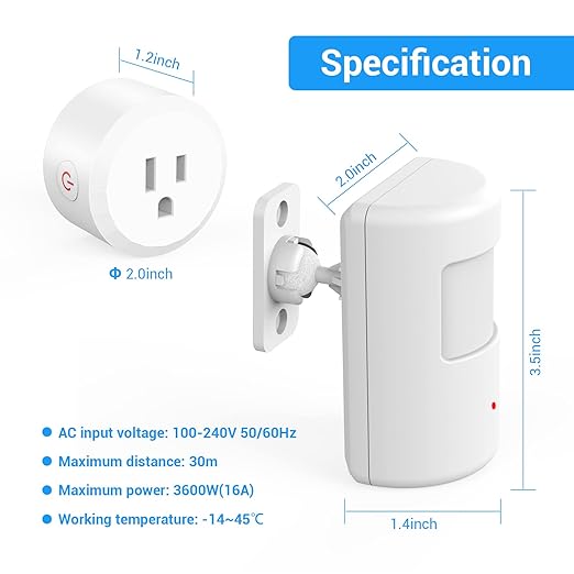 SEHOMY 2 Pack Outlet with Motion Sensor for Bathroom no Wire, Control Bedroom lamp, exhaus, Range Hood, PIR Infrared Motion Sensor Switch Indoor, Plug in Motion Sensor Activated Plug Control Light