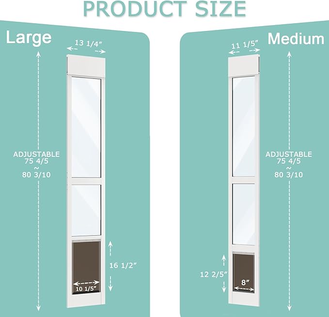 Doggy Door for Sliding Glass Door, Adjustable Height 75 4/5" to 80 3/10" Sliding Door Dog Door Insert, Suitable for Small Doggies Up to 25 lbs, M