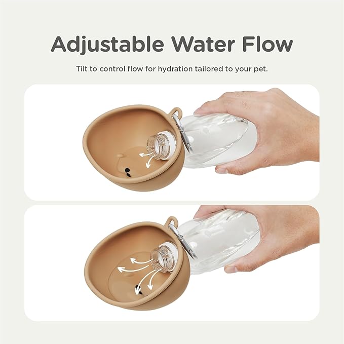 Portable Dog Water Bottle Bowl, for Travel, for Outdoor Activities, BPA Free Silicone Body, Easy to Clean, Dishwasher Safe, Carabiner Included (Ivory)