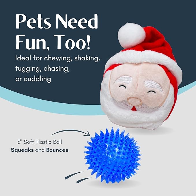 Flourish Pets 2 in 1 Christmas Multi-Layer Chew Toy for Active Dogs | Non-Toxic BPA Free Double Stitched Soft Fabric and Long-Lasting Dog Plush Toys (Christmas Santa 3.5")