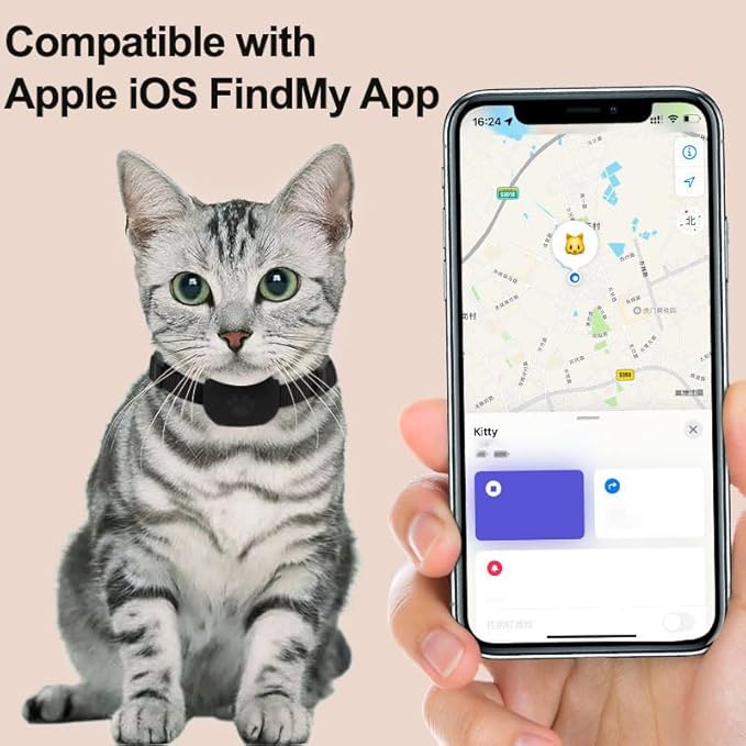 PawsPath Pet GPS Tracker Collar, Unlimited Range Waterproof Cat Dog Anti-Lost Device Smart Locator Tracking GPS Pet Tracker Collar for Apple iOS FindMy (Blue, Large)