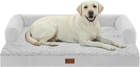 Orthopedic Dog Beds for Extra Large Dogs, Waterproof Egg Crate Foam XL Dog Bed with Sides 45x35Inch, Big Dogs Couch Beds with Removable Washable Cover and Nonskid Bottom, Grey White