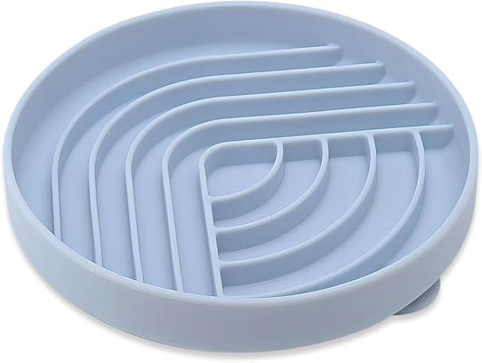 Slow Feeder Dog Bowls, Slowdown Bowl - Silicone Dog Feeding Bowls with Suction Cups for Puppies, Modern Lick Mat Design, Reduces Gulping, Dishwasher Fit, Mealtime Challenge, 7.5" x 1.3" Blue