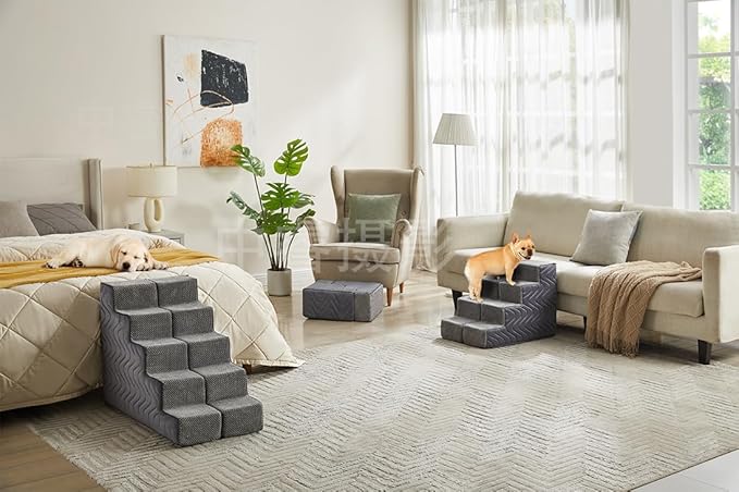 Dog Stairs for Bed, Dog Steps for High Bed, Pet Steps for Small Dogs and Cats, Non-Slip Balanced Pet Ramp Indoor (Grey, 18.2" H x 15" W x 24" L, 4)