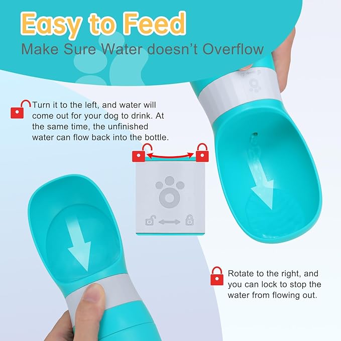 Portable Dog Water Bottle, Stainless Steel 14 OZ Leak Proof Puppy Water Dispenser with Drinking Feeder for Pets Travel, Walking, Hiking and Outdoor Activities