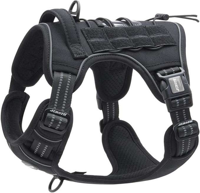 Auroth Tactical Dog Harness for Small Medium Dogs No Pull Adjustable Pet Harness Reflective K9 Working Training Easy Control Pet Vest Military Service Dog Harnesses Black S