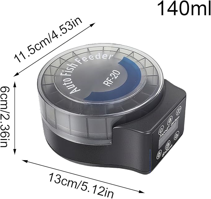 Automatic Fish Feeder - 140ml Programmable Aquarium Dispenser, Adjustable 6 Level Control, Smart Feeding Timer | Food Feeder for Axolotl Frog Shrimp Tank Desktop Home Office Aquarium Setup