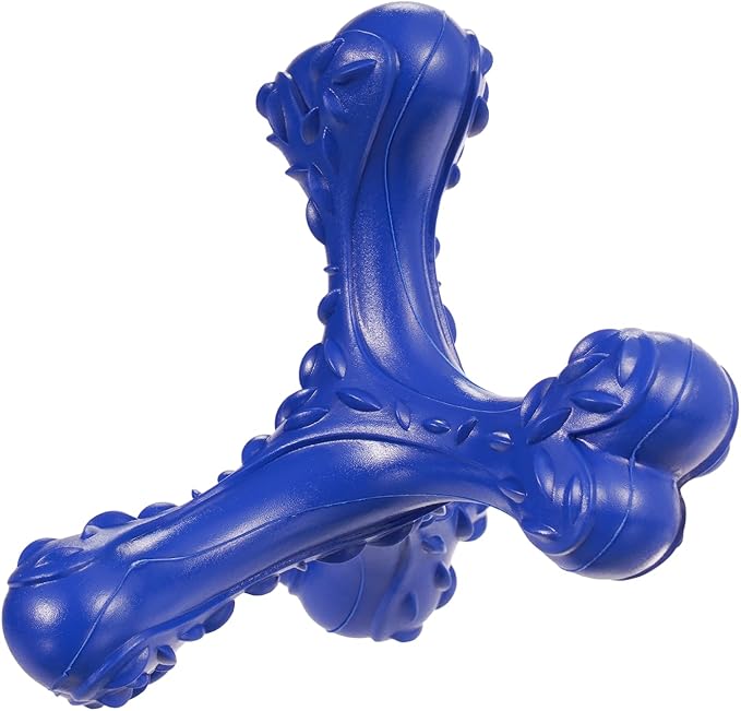 Dog Chew Toys for Aggressive Chewers Large Breed,Indestructible Bones Toy，Durable Cleaning Toothbrush Natural Rubber Dog Toys… (Deep Blue)