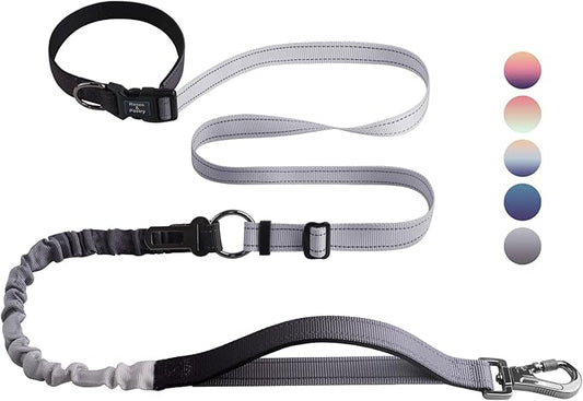 Roses&Poetry Hands Free Dog Leash for Medium Large Dogs Heavy Duty, No Pull Bungee Dog Running Waist Leash for Walking Training with Car Seatbelt 4-6FT