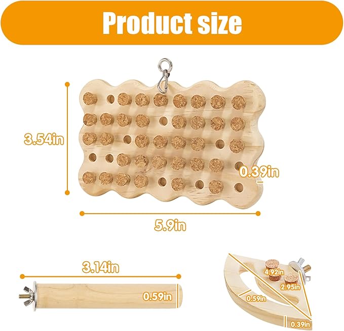 Wooden Bird Chew Toy, Parrot Biting Toys, Foraging Training, Relieve Boredom & Anxiety, Bird Cage Accessories, for Small Parakeets, Conures, Macaws, Budgies, Finches, JPD D