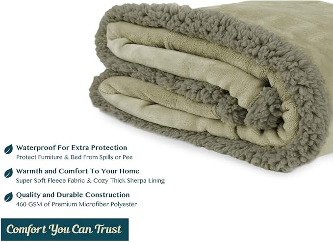 PAVILIA Waterproof Blanket for Couch, Sofa | Waterproof Dog Blanket for Large Dog, Puppy, Cat | Pet Blanket Protector | Plush Soft Warm Fuzzy Sherpa Blanket Bed Throw, Taupe, 60x80