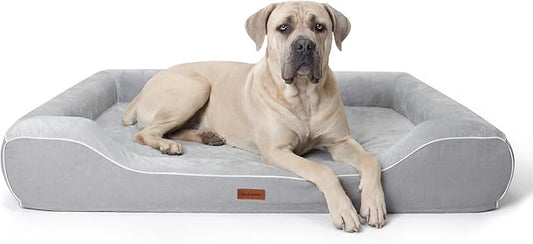 Extra Large Orthopedic Dog Bed with Cooling Gel Memory Foam,Waterproof XXL Dog Couch Bed with Removable Washable Cover,48 inch Pet Sofa with High Resilience Foam Sides for Old Pets,Grey