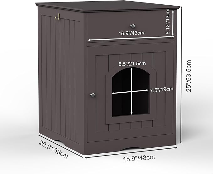 GDFStudio Cat Litter Box Enclosure Furniture, Hidden Litter Box Cabinet with Drawer & Door, Decorative Litter House, Covered Cats Shelter Nightstand, Cat Boxes Enclosure Fits Most Cats, Brown