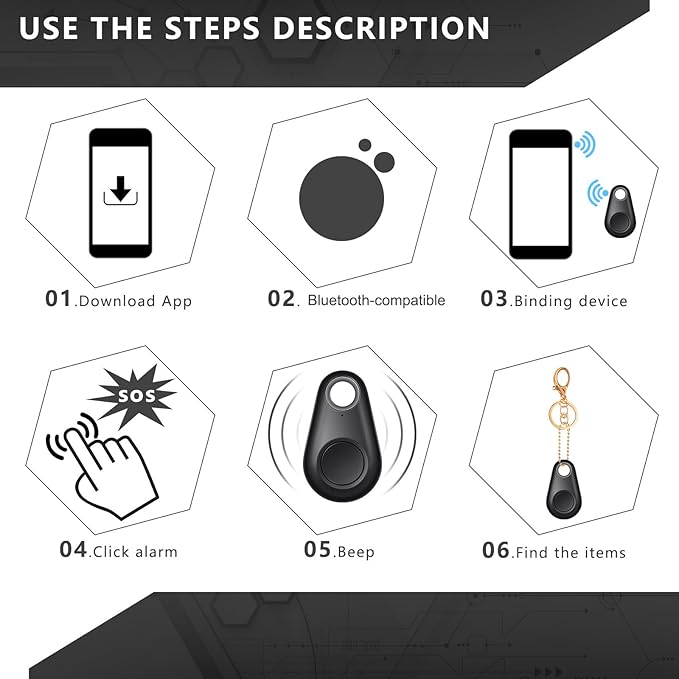 Flutesan 8 Packs Portable GPS Tracking Mobile Tracking Anti Loss Smart Device Key Finder Locator GPS Tracker Device for Pets Dog Cat Wallet Keychain Luggage, Alarm Reminder(Black)