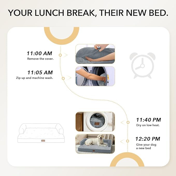 Orthopedic Dog Beds for Extra Large Dogs, Waterproof Egg Crate Foam XL Dog Bed with Sides 45x35Inch, Big Dogs Couch Beds with Removable Washable Cover and Nonskid Bottom, Grey