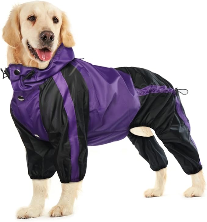 Dog Raincoat, Waterproof Rain Jacket for Large Dogs, Lightweight Pet Poncho with Hood, Snow-Proof Dog Vest, Rain Clothes with Leash Hole