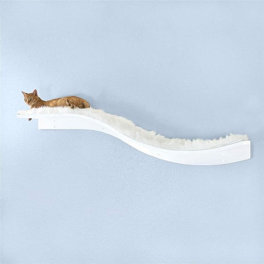 THE REFINED FELINE 60 Inch Lotus Branch Cat Shelf in White with Replaceable Carpet, Playing, Climbing, & Lounging Cat Shelves And Perches For Wall, Cat Hammock Bed Furniture for Large Cats