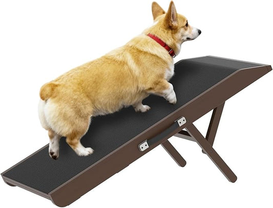 Dog Ramp for Couch, Dog Bed Ramp for Small Dogs, 4-Level Adjustable (8.6"-20.9") Foldable Pet Ramp, Wide Non-Slip EVA Surface with Glow Strips, Solid Birchwood 200Lbs