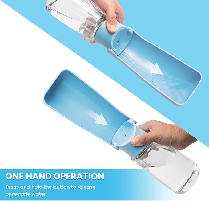 Portable Dog Water Bottle - Foldable Dog Water Dispenser | Leak Proof & Food Grade Plastic Travel | Pet Water Bottle for Cat Outdoor Walking Hiking Travel（US） (Sky Blue, 19oz)
