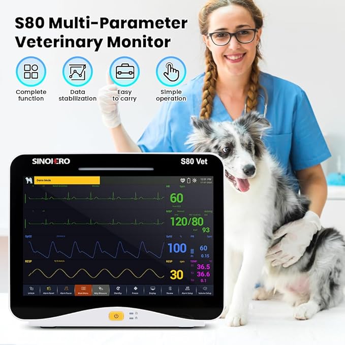 Veterinary Monitor 10.1'' Multi-Parameter Touch Screen Pet Monitor for Cat, Dog,Cow,Pig,Horse and Other Animals (Standard Size)