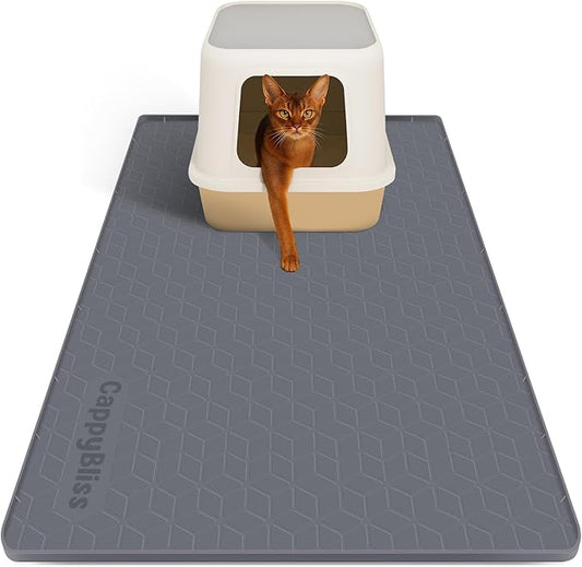 Large Cat Mat for Litter Box, 34"x22" Waterproof Silicone Mat with Litter Trapping, Easy Clean & Non-Slip Floor Pad for Indoor Cats, Dark Gray