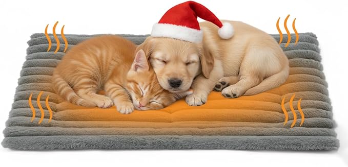 Self Warming Cat Bed, Medium Self Heating Pad for Dog, Thermal Extra Warm Pet Crate Mat for Indoor, Outdoor, Non Slip, Washable, 30" × 20", Grey