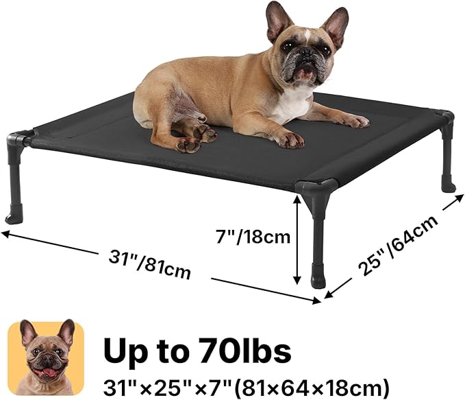 Veehoo Outdoor Elevated Dog Bed for Medium Dogs, Cooling Raised Dog Cot Off Ground Hammock Pet Beds with Breathable Mesh, No-Slip Feet, 32"x25", Black