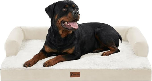 Orthopedic Dog Beds for Extra Large Dogs, Waterproof Egg Crate Foam XL Dog Bed with Sides 48x30Inch, Big Dogs Couch Beds with Removable Washable Cover and Nonskid Bottom, Beige