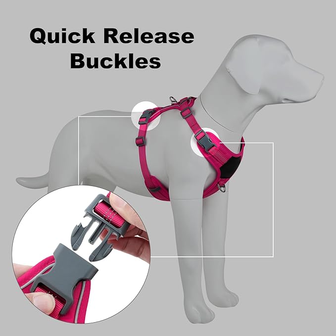 Plutus Pet No Pull Dog Harness, Release at Neck, Soft Padded, Reflective Adjustable Dog Vest Harness for Small, Medium, Large Dogs(Hot Pink, M)