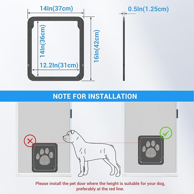 NAMSAN Dog Screen Door, Flap Opening 12 x 14 inches, Dog Door for Screen Door, Magnetic Self-Closing Large Pet Door for Sliding Door, Screen Door with Doggie Door Built in, Lockable, Black