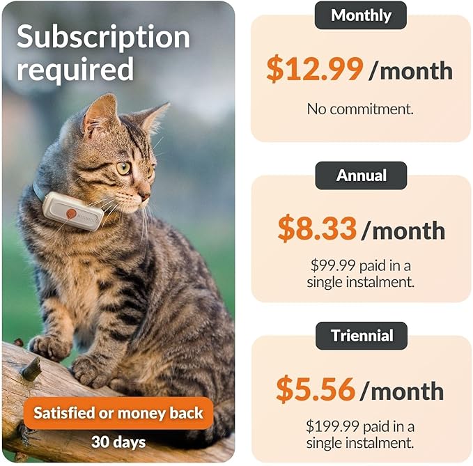 Weenect Cat XS - New GPS Tracker for Cats | Real-time Mini GPS Tracker for Cats | Smallest Model on The Market | Collar Included | Subscription Required