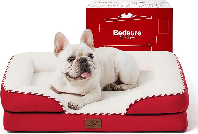 Bedsure Orthopedic Dog Bed Medium Size Dogs - Washable Medium Dog Cat Bed Waterproof, Comfort Pet Couch Sofa with Washable Removable Cover, Pets Bed with Nonskid Bottom, Red, 28"