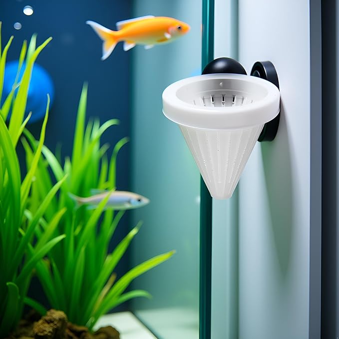 2Pcs White Cone Shape Aquarium Red Worm Fish Feeder with Suction 7cm Height Professional, Automatic Feeders, Fish and Aquatic Pets