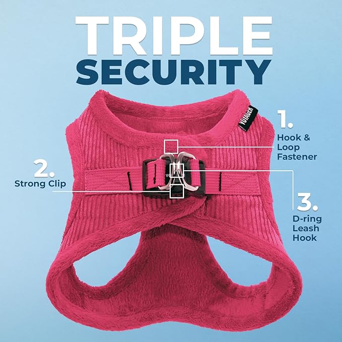 Best Pet Supplies - All Weather Mesh/Plush, Reflective, No Pull Harness for Small, Medium Dogs, Cats - Secure with Hook & Loop Fastener, Buckle, Double D-Rings - Fuchsia Corduroy, S