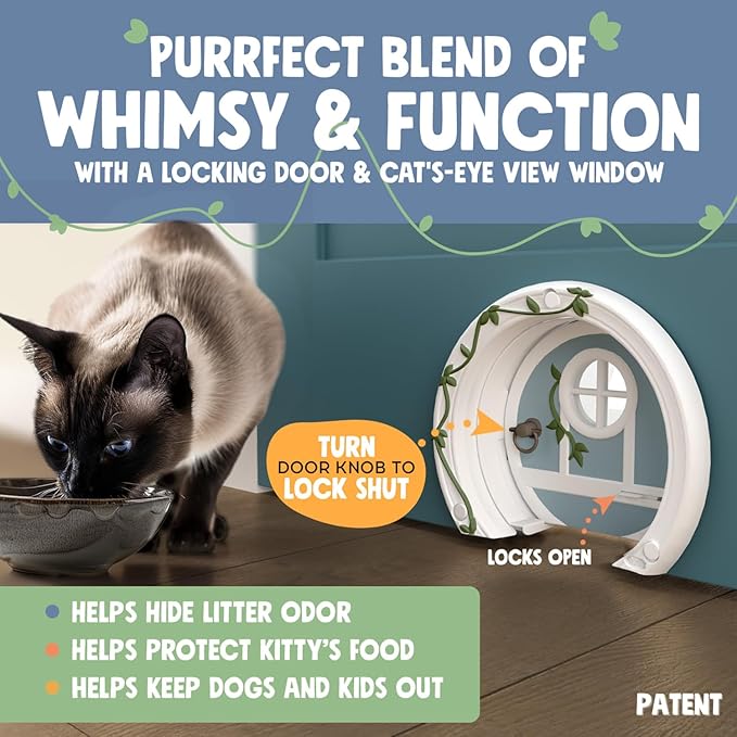 Gnome® Door Cat Door for Interior Doors - Stylish & Functional with No Flap, Lockable, and Easy Installation, Spacious Large Kitty Door for Cats Up to 20 lbs, Private and Comfortable Pet Door