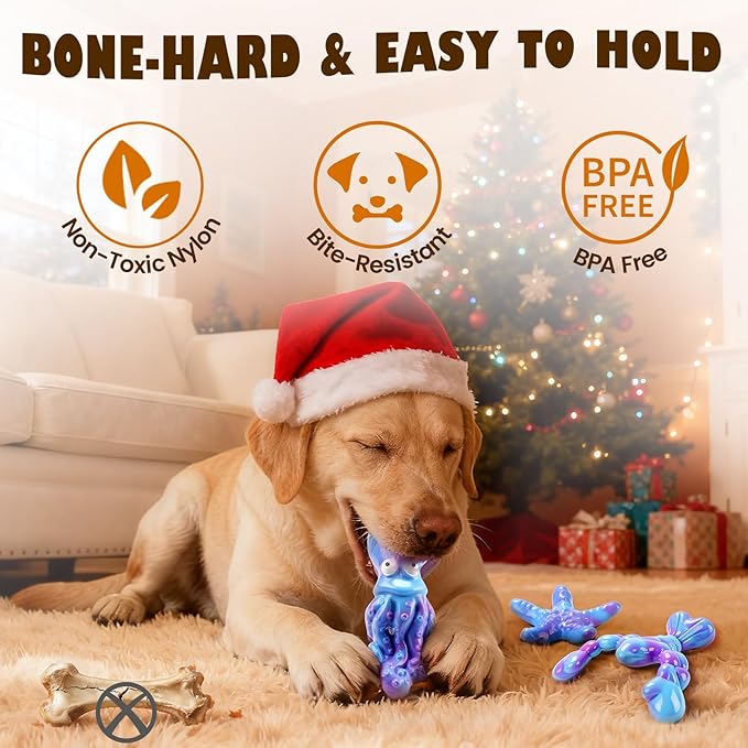 Dog Toys for Aggressive Chewers: 3 Pack Indestructible Dog Toys for Large Dogs, Bacon Flavored Dog Chew Toy, Durable Nylon Chew Toys for Dogs, Reduce Boredom, Teeth Cleaning, Keep Them Busy