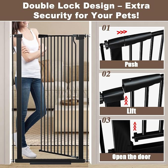 Fairy Baby 51.18" Extra Tall Pet Cat Gate, 48.5"-56.2" Extra Wide Baby Gate for Doorways Stairs Hallway Kitchen, Tall Cat Safety Gate Pressure Mounted, Walk Thru Auto Close Metal Dog Gate, Black
