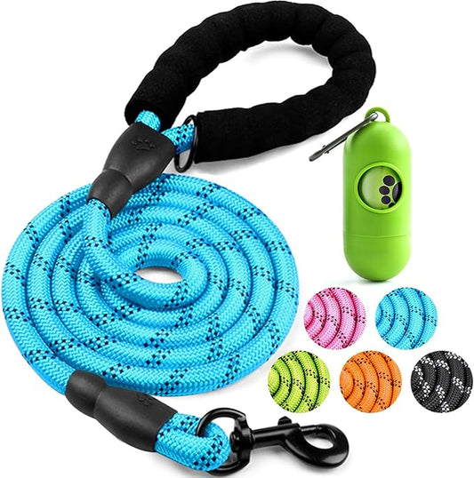 COOYOO Dog Leash 6 FT Heavy Duty - Comfortable Padded Handle - 1/2 inch Reflective Dog Leash for Medium Large Dogs with Poo Bag Dispenser