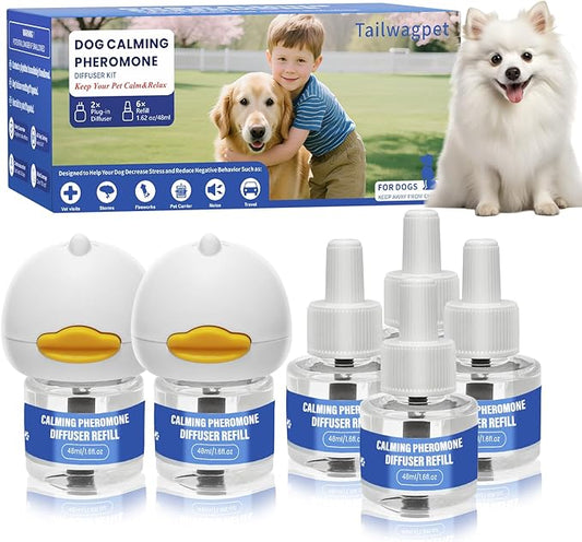 Dog Calming Pheromones Diffuser Kit - 180 Day Supply (8 Pack: 2 Plug-ins + 6×48mL Refills) - Anxiety, Barking, Aggression & Stress Relief for Dogs