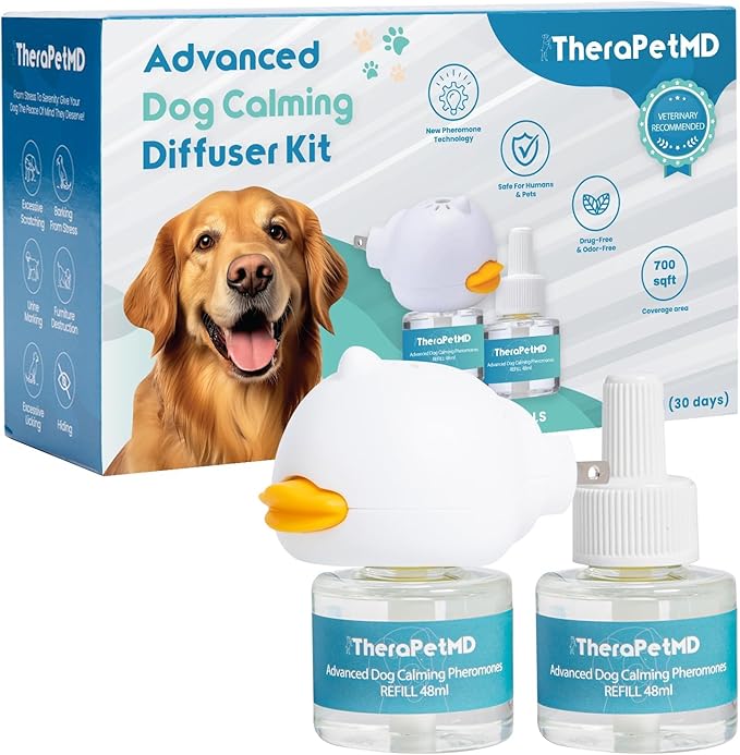 TherapetMD 60-Day Dog Calming Diffuser - for Stress, Destructive Behavior, Pee Accidents, Separation Anxiety, Barking, Aggression & Chewing - 60-Day Refill Included - Packaging May Vary