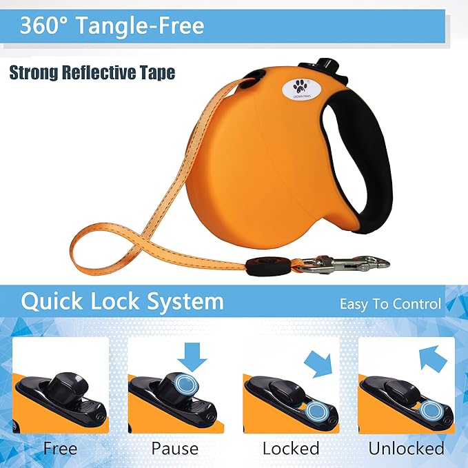 Retractable Dog Leash, 16ft Pet Walking Leash for Large Dogs Under 110 lbs, Orange L