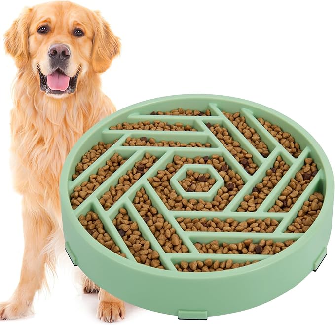 TOBYTO Slow Feeder Dog Bowls Large Medium Breed,Anti-Choking Slow Eating Dog Food Bowl,Non Slip Pet Slower Food Feeding Bowls Large Puzzle Slow Feeder Bloat Stop Maze Dog Dishes,Bean Green