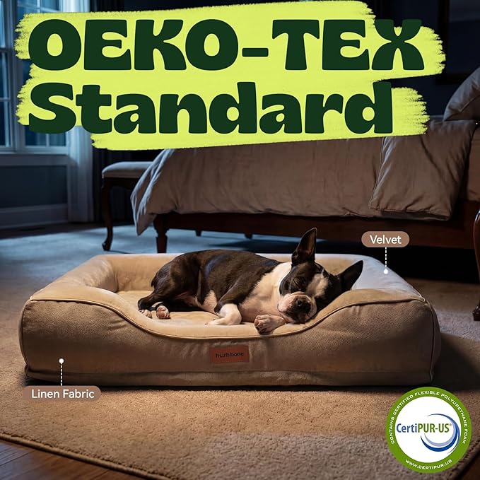 Cooling Dog Beds for Large Dogs with Removable Faux Fur Washable Covers,Waterproof Orthopedic Pet Couch Bed with Cool Gel Memory Foam and Bolster Side for Senior Pets,36" x 27" x 6.5" Beige