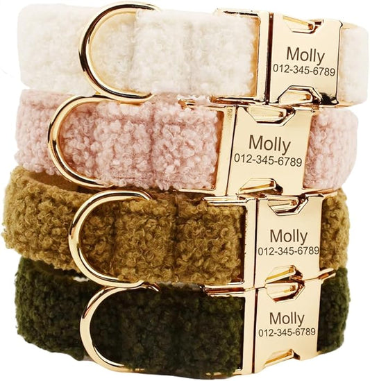 Custom Dog Collar with Metal Buckle - Pet Collars Personalized with Name and Phone Number (Teddy Bear Style)