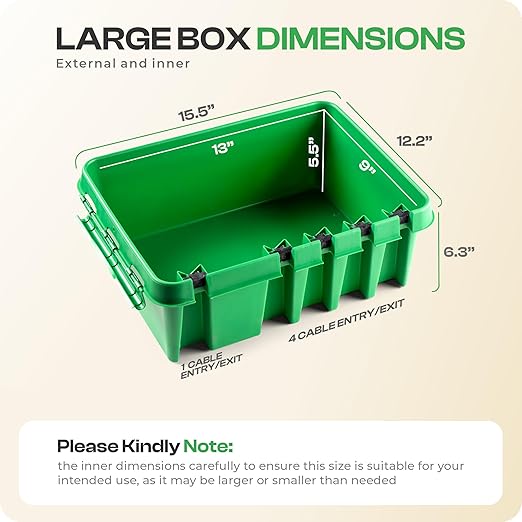 SockitBox – The Original Weatherproof Connection Box – Indoor & Outdoor Electrical Power Cord Enclosure for Timers, Extension Cables, Reels, Transformers, Power Strips, Lights & Tools – Large – Green